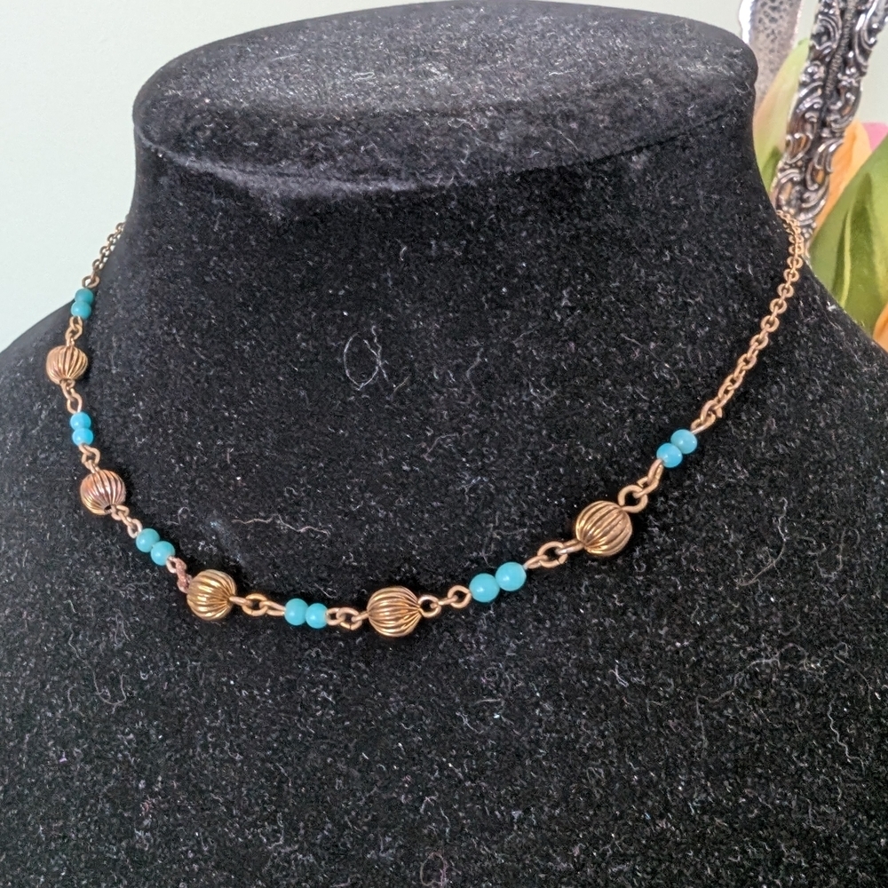 Goldtone And Turquoise Beaded Necklace